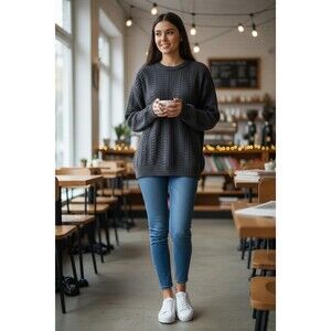 Blarney Woollen Mills Irish Aran Sweater M Medium Gray Cable Knit Oversized
